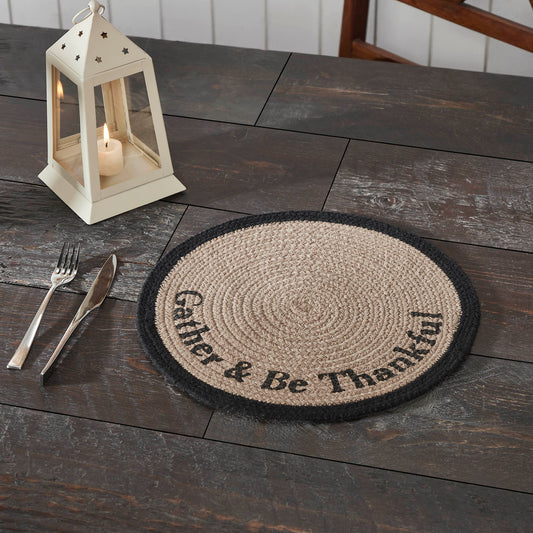 Autumn Harvest Blessings Stencil Round Placemat 14Inch Gather & Be Thankful Farmhouse Table Decor for Fall & Thanksgiving