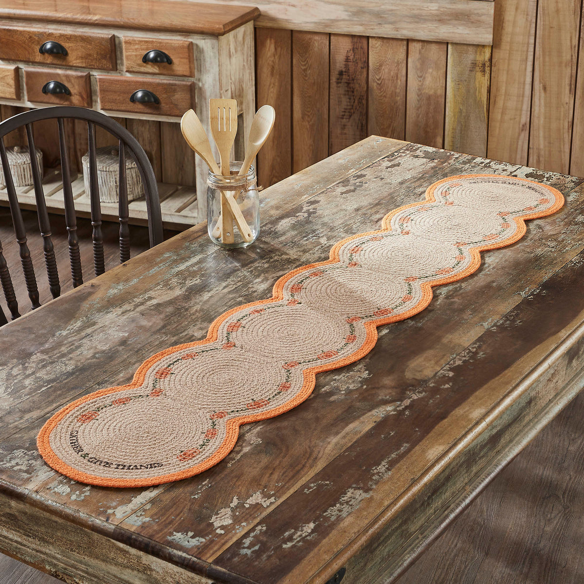 Harvest Blessings Natural Stenciled Pumpkin Table Runner 12x60in Fall Autumn Farmhouse Kitchen & Dining Decor