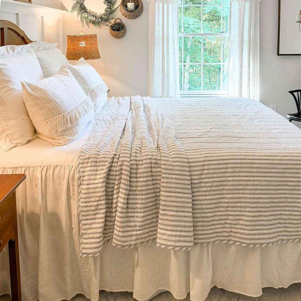 Timeless Ticking Gray King Quilt 95Lx105W