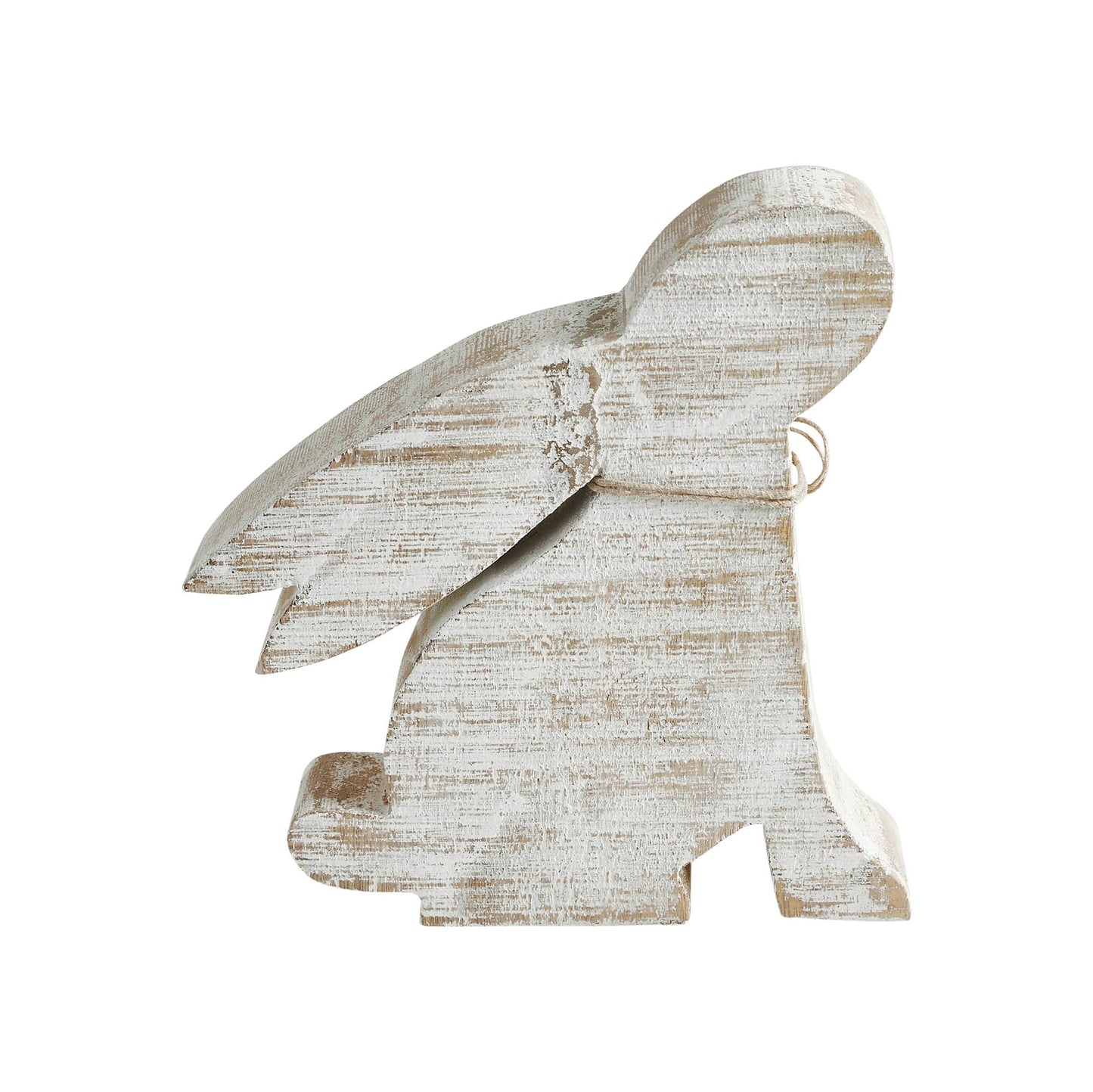 Bunny Hop Natural Wooden Sitting Bunny Looking Up - Pearl Bead Collar Easter Shelf Decor - 8x7.5x1.5
