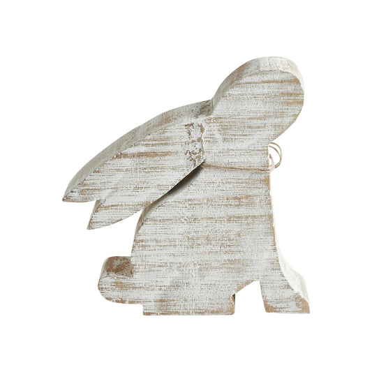 Bunny Hop Natural Wooden Sitting Bunny Looking Up - Pearl Bead Collar Easter Shelf Decor - 8x7.5x1.5