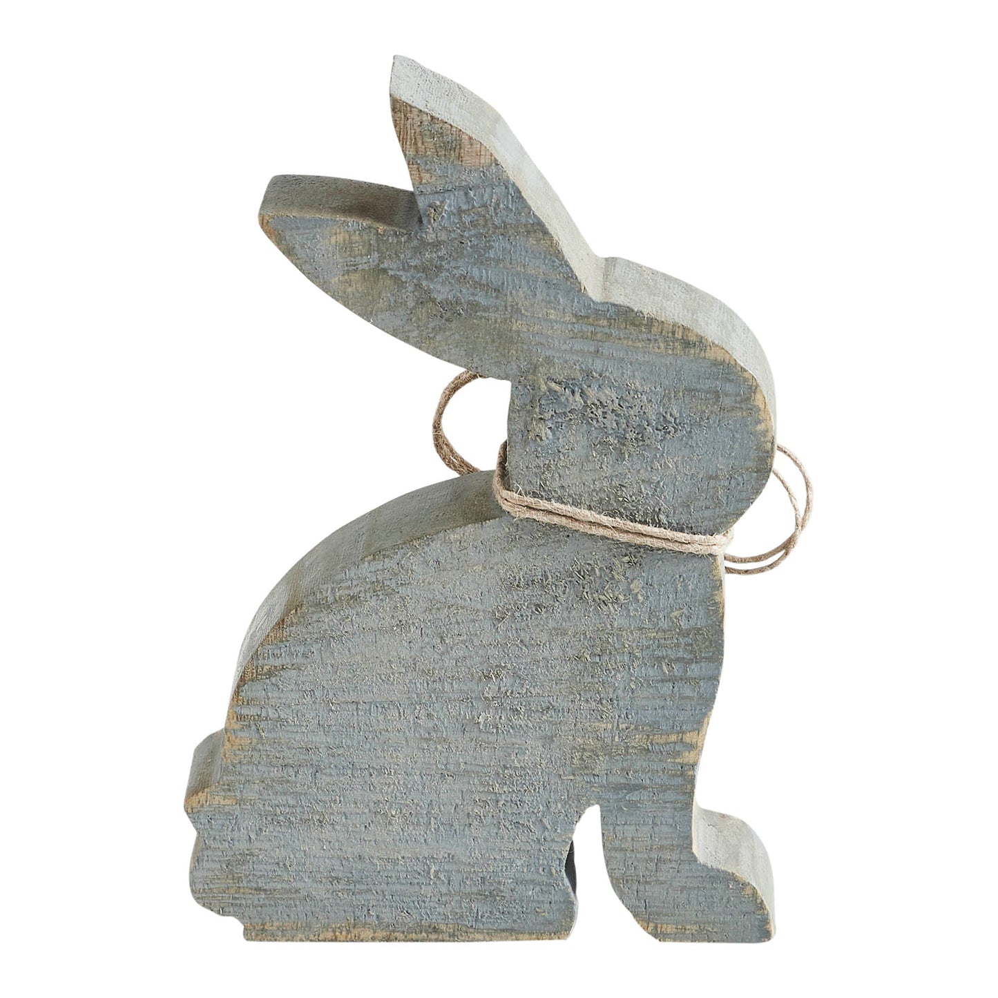 Bunny Hop Grey Wooden Sitting Bunny with Natural Bead Collar - Rustic Farmhouse Easter Decor - 6x4x1