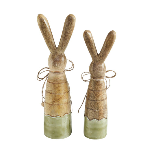 Bunny Hop Skinny Wooden Bunny Duo - Green Enamel Finish - Rustic Spring Easter Shelf Sitter Set - Set of 2 Sizes