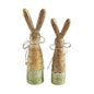 Bunny Hop Skinny Wooden Bunny Duo - Green Enamel Finish - Rustic Spring Easter Shelf Sitter Set - Set of 2 Sizes