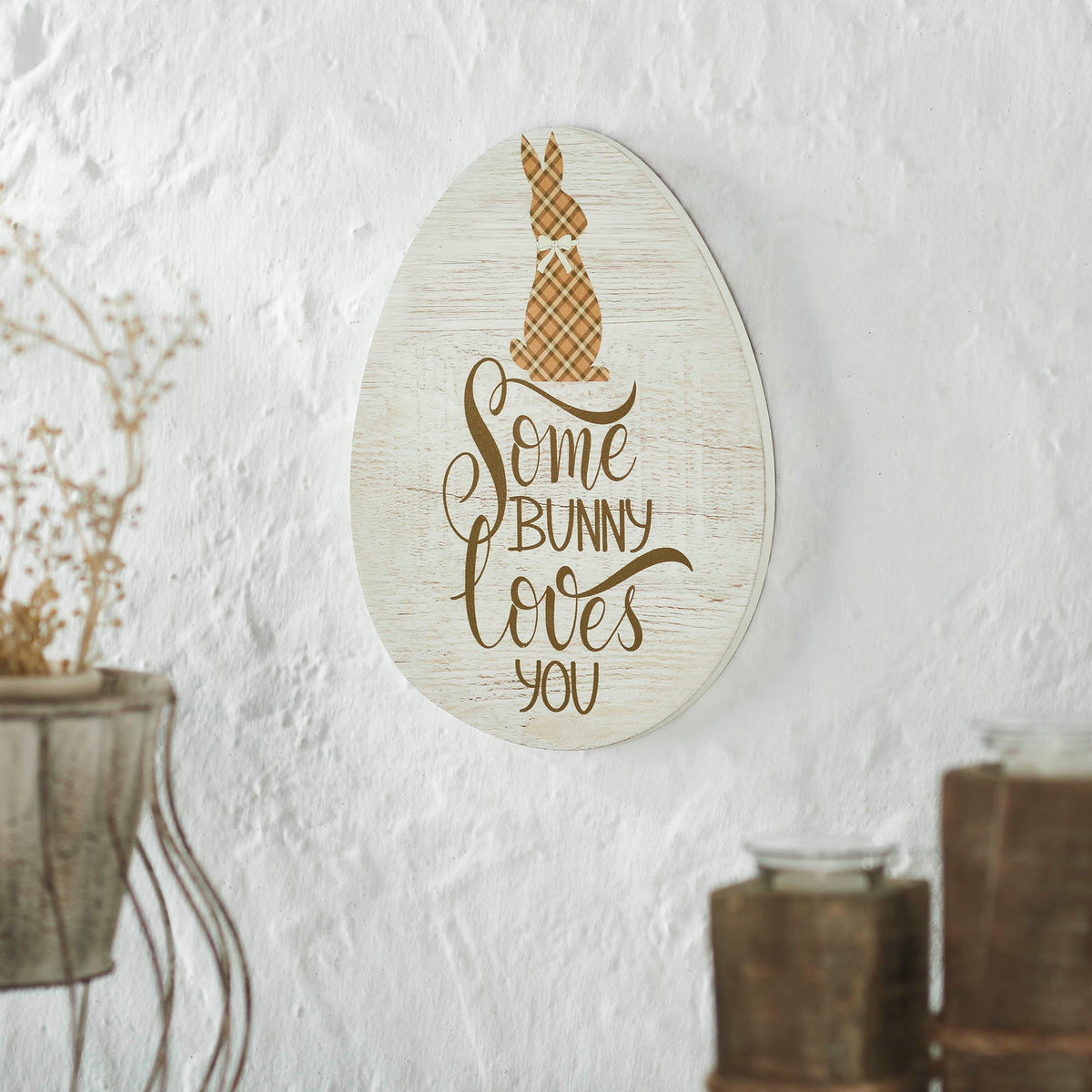 Bunny Hop Some Bunny Loves You Egg MDF Wall Sign