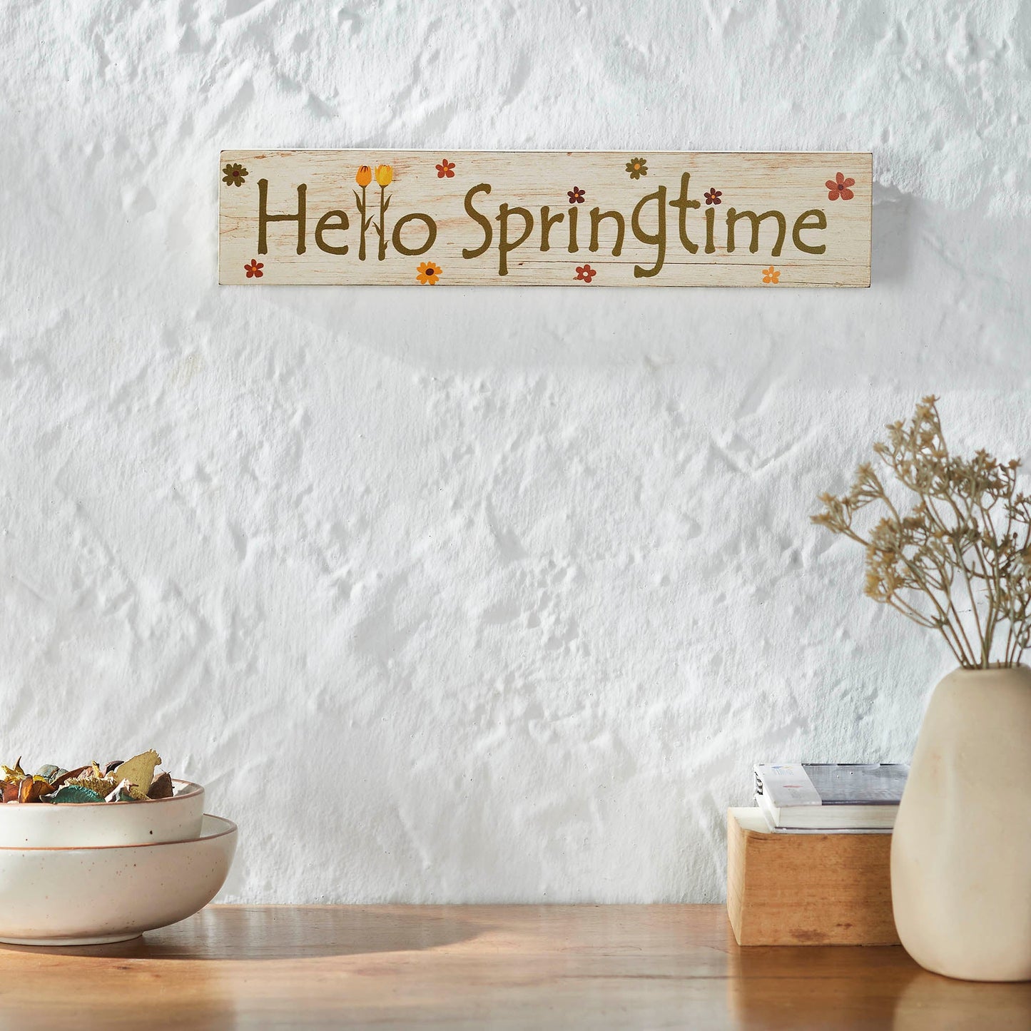 Spring In Bloom Hello Springtime w/ Flowers MDF Wall Sign