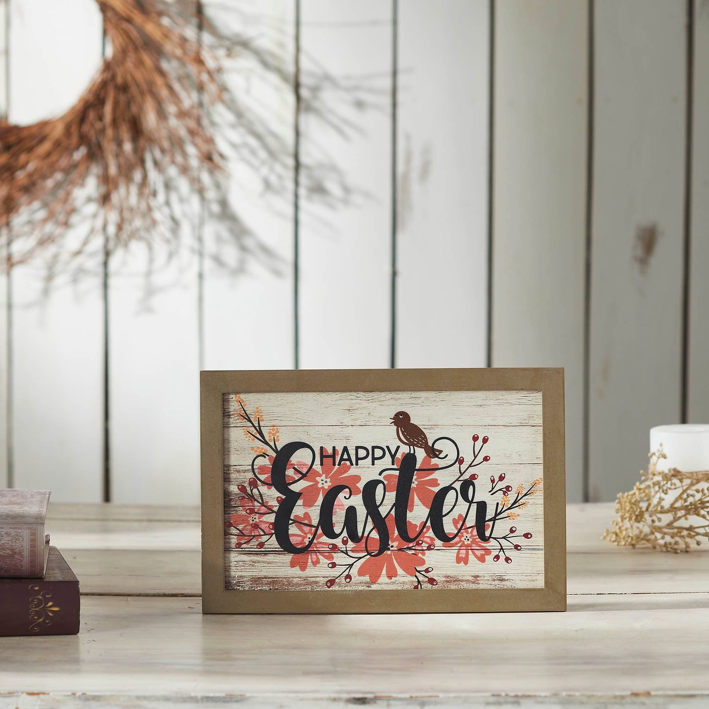 Spring In Bloom Happy Easter Floral w/ Songbird MDF Wall Sign