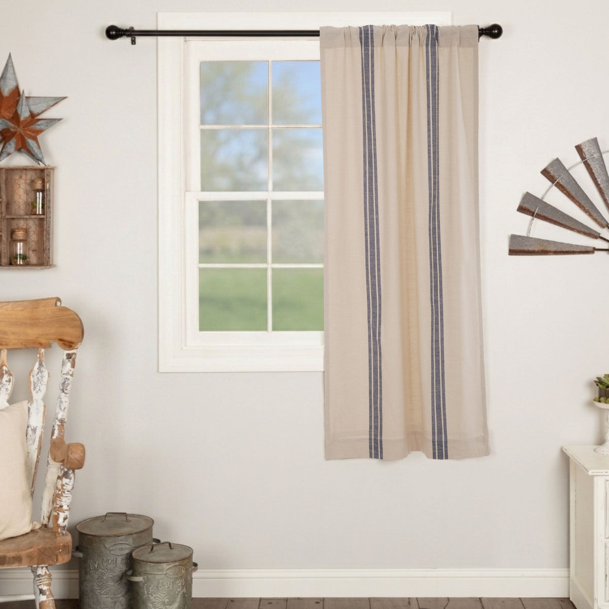Market Place Blue Grain Sack Stripe Blackout Short Panel