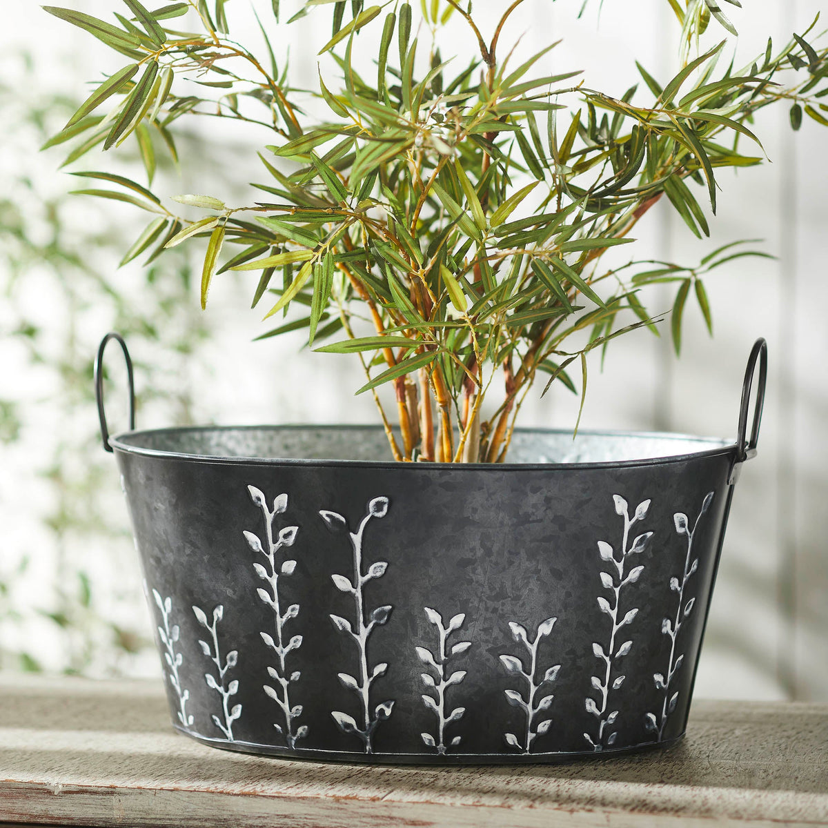 Spring In Bloom Galvanized Metal Debossed Tub