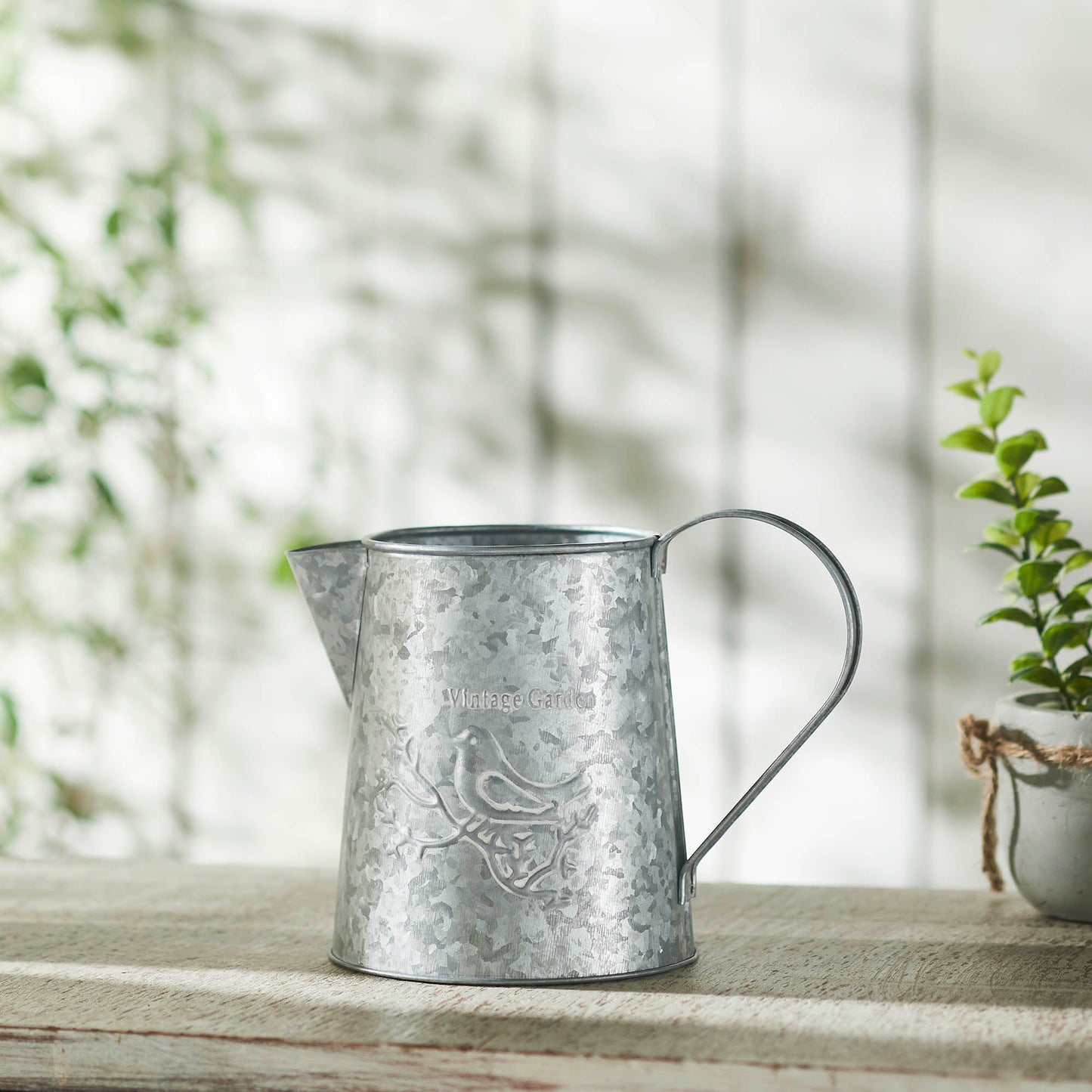 Spring In Bloom Galvanized Metal Vintage Garden Bird Decorative Pitcher