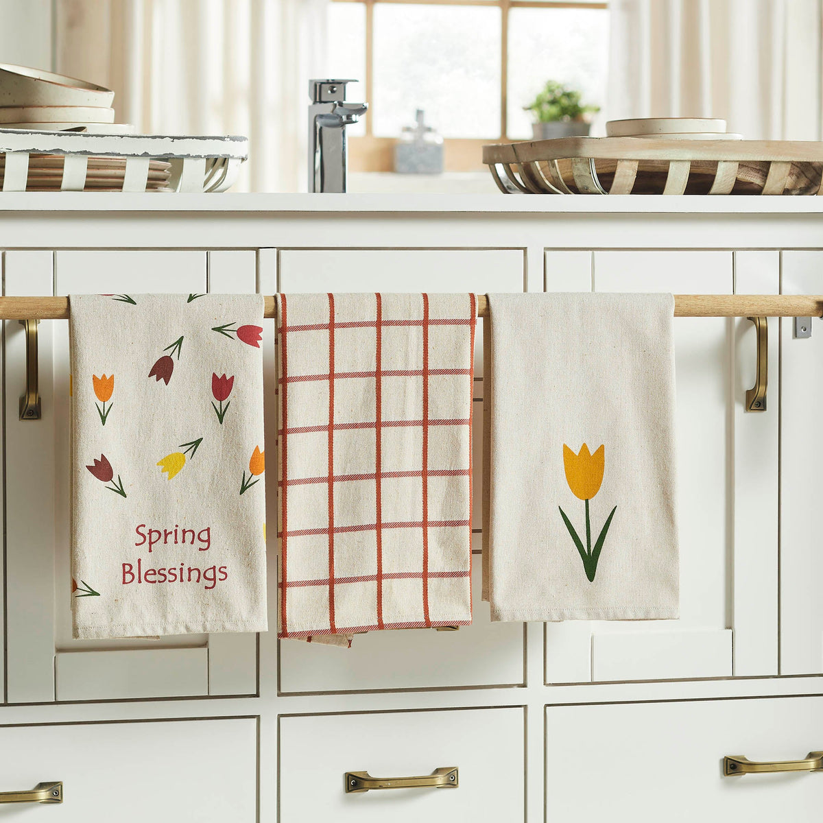 Spring In Bloom Spring Blessings & Tulips Tea Towel Set of 3