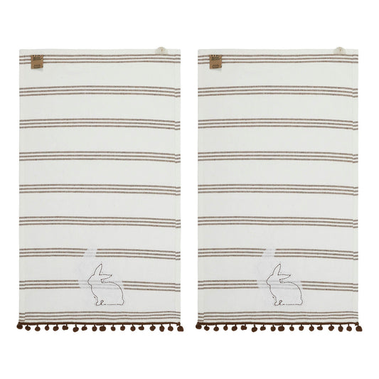Bunny Hop Silhouette Bunnies w/ Pom Poms Tea Towel Set of 2 16x28