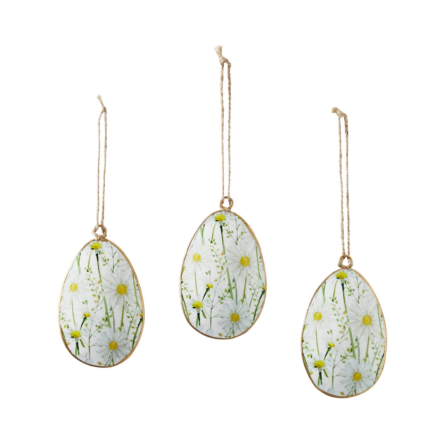 Spring In Bloom Metal Daisies Egg Ornament Set of 3 4x2.5