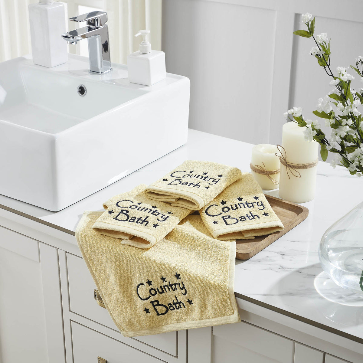 Navy Country Bath Stars Creme Washcloth Set of 4