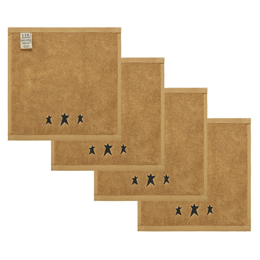 Black Prim Stars Tan Washcloth Set of 4 12x12