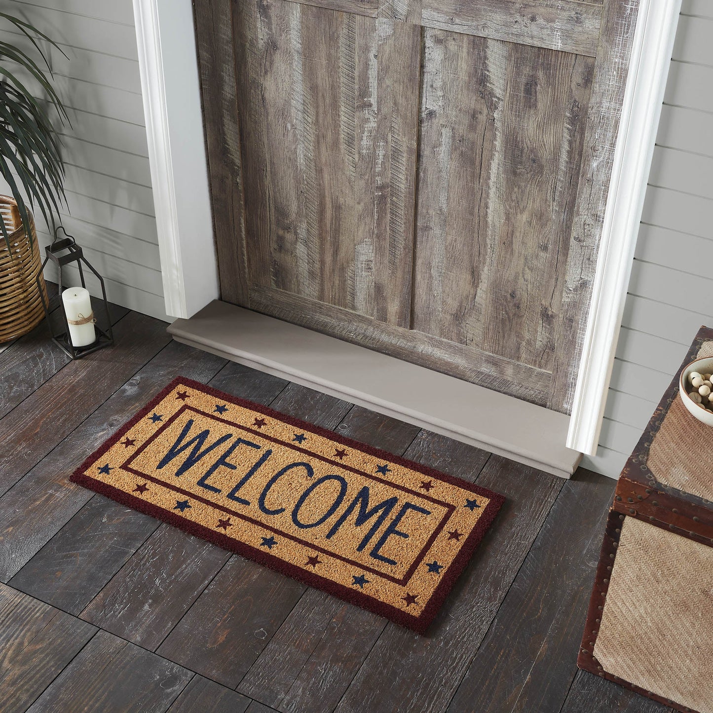 Patriotic Stars Welcome Coir Rug Rect 17x36