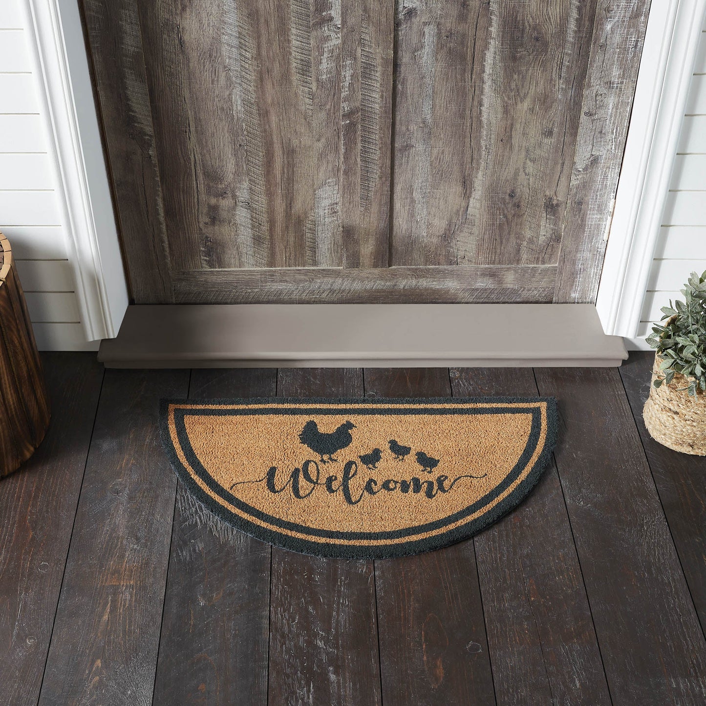 Down Home Hen & Chicks Coir Welcome Rug Half Circle 16.5x33