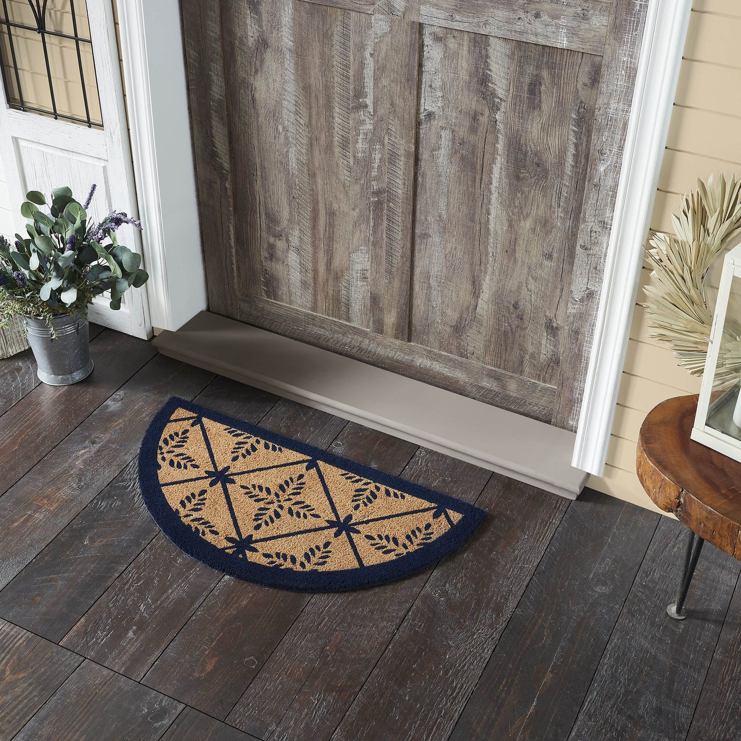 Charleston Mosaic Blue Coir Rug Half Circle 16.5x33
