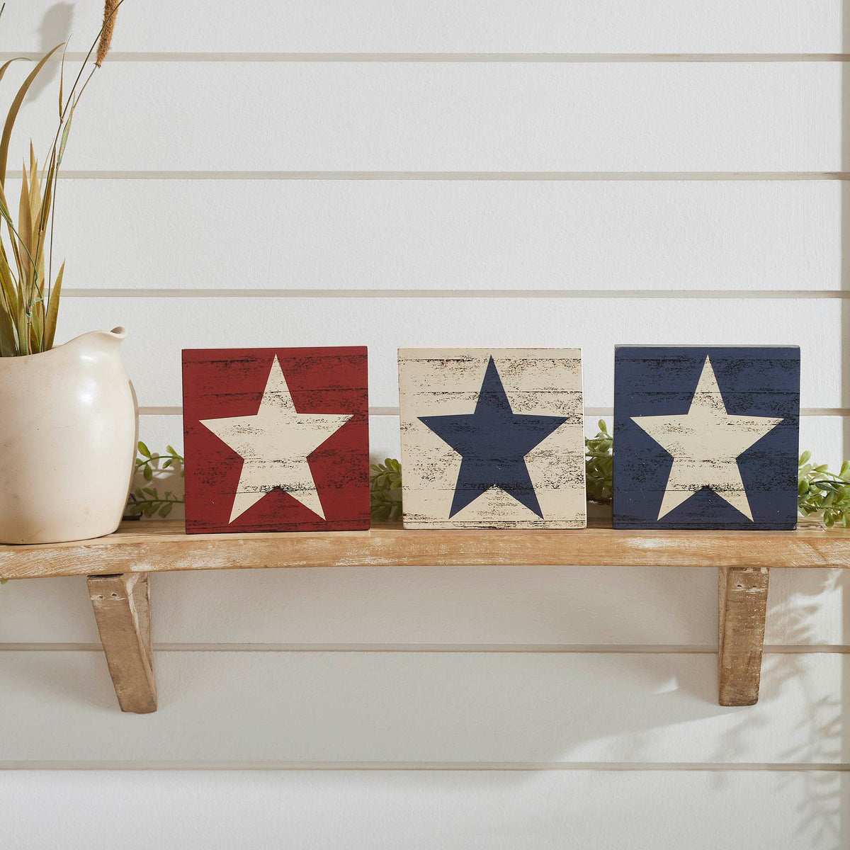 RWB Star MDF Block Signs Set of 3