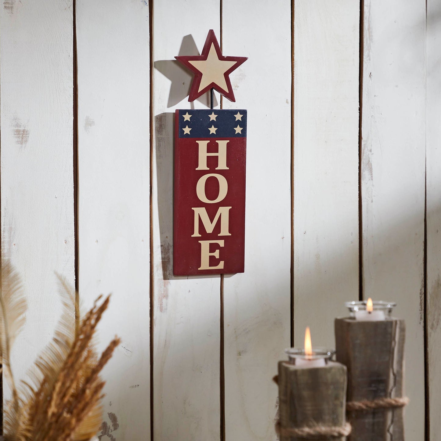 HOME w/ Star In Red Outline MDF Wall Hanging