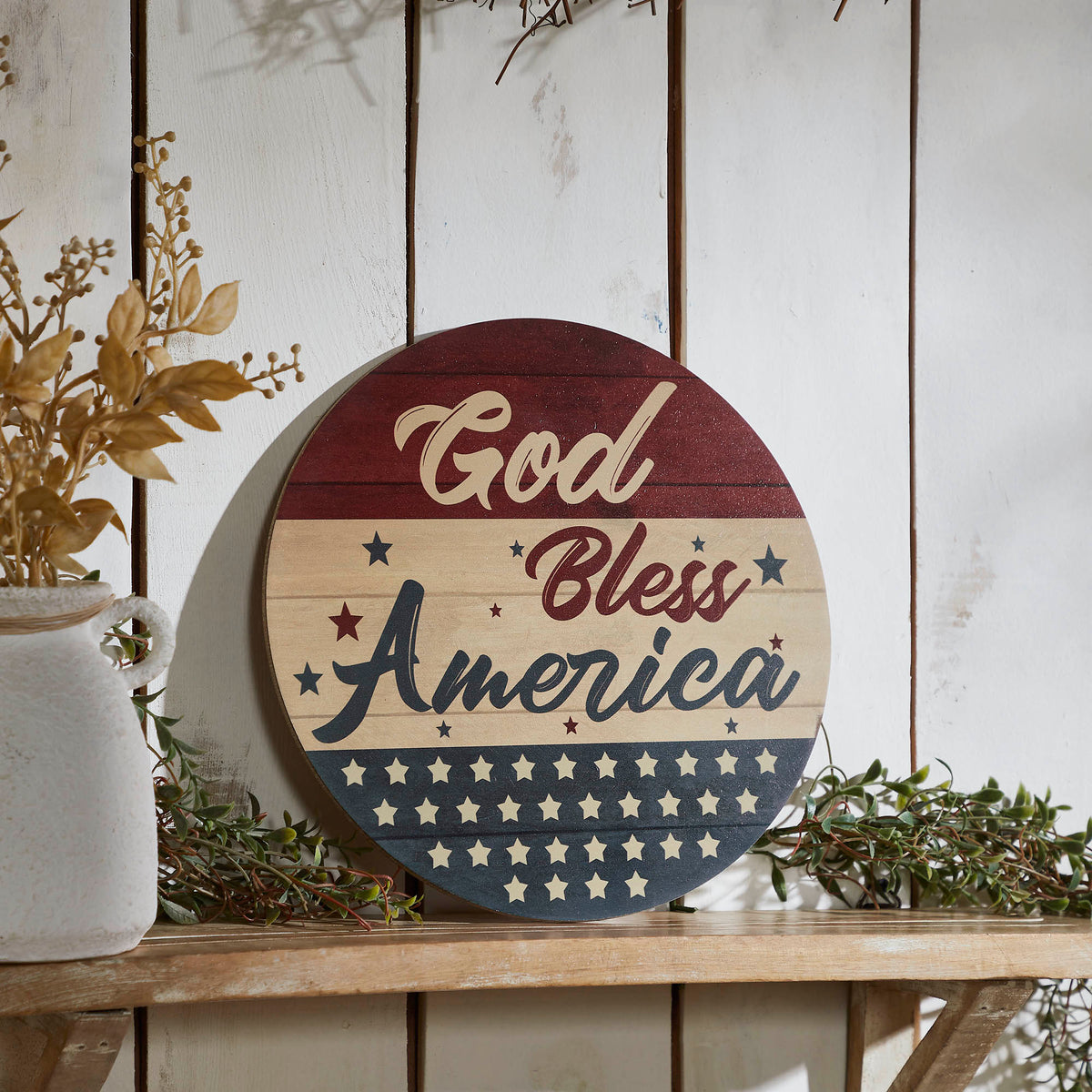 God Bless America Round MDF Wall Hanging Diameter