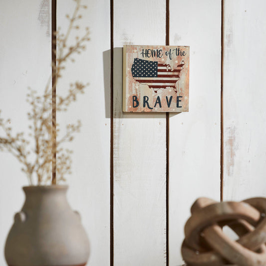 My Country Home Of The Brave American Flag On Map MDF Block Sign 6x6x1