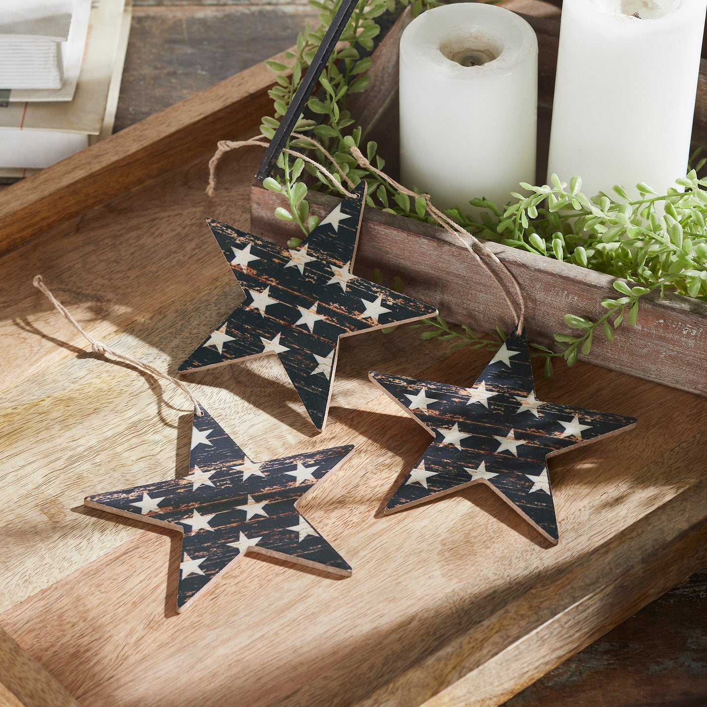 My Country White Stars On Navy MDF Star Ornament Set of 3