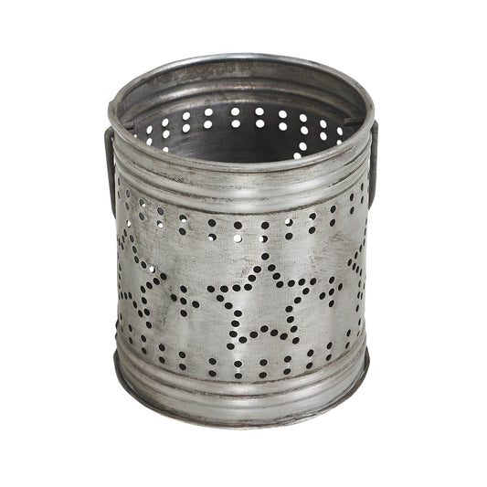 Punched Star Antique Metal Candle Holder 3.75x3.25x3.25