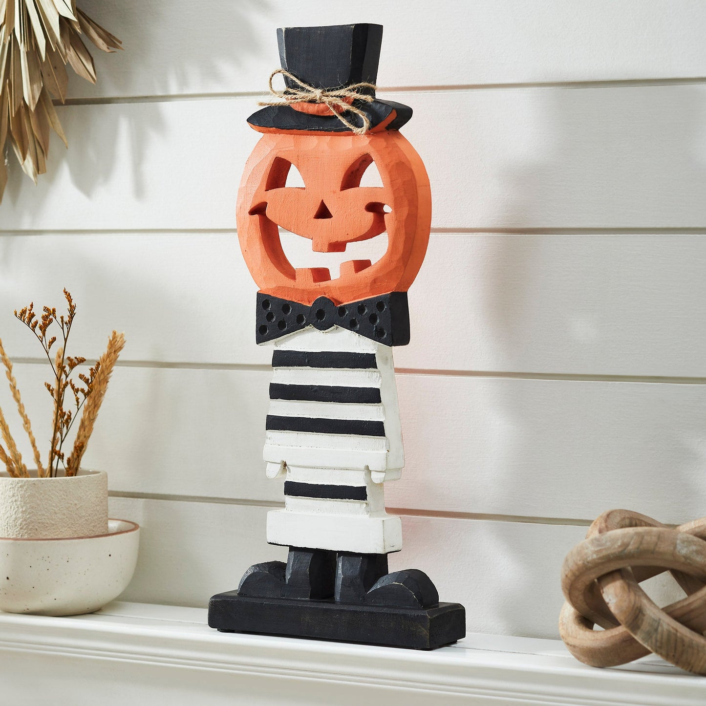 17.5 inch Fancy Wooden Jack O Lantern Halloween Pumpkin Decor Rustic Fall Tabletop Display