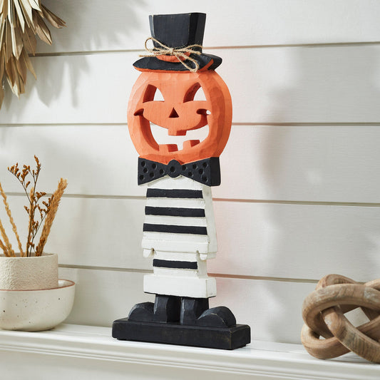 Fancy Wooden Jack O Lantern Halloween Pumpkin Decor Rustic Fall Tabletop Display