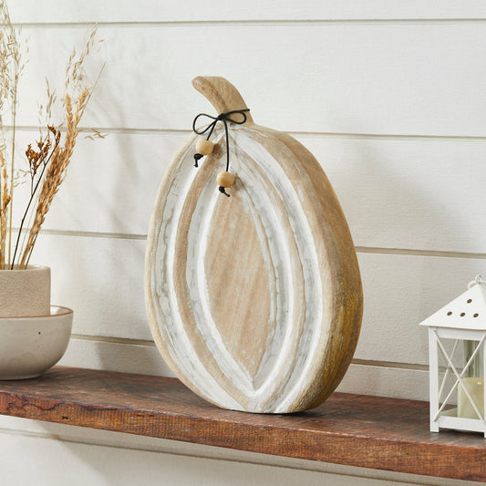 Distressed White Carved Wooden Pumpkin Rustic Farmhouse Fall Autumn Home Decor 12x8.75x1.5 Seasonal Tabletop Accent