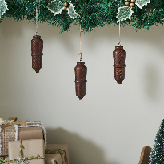 Winter Hearth Dark Wooden Ornament Set of 3