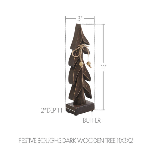 Festive Boughs Dark Wooden Tree 11x3x2