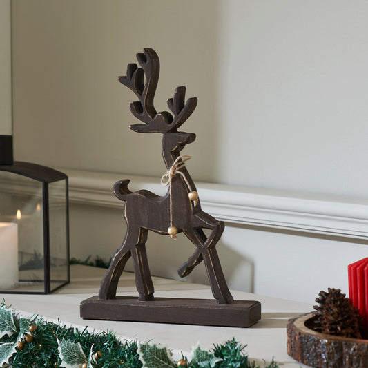 Woodland Winter Dark Wooden Reindeer 15x10x2