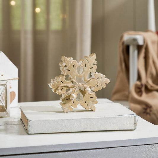 Yuletide Glow Brushed Gold Wooden Snowflake 5.75x5.75x1