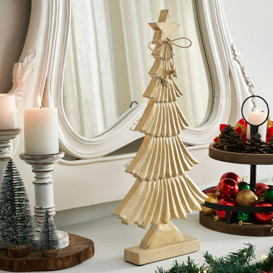 Yuletide Glow Brushed Gold Wooden Tree 17x8x2