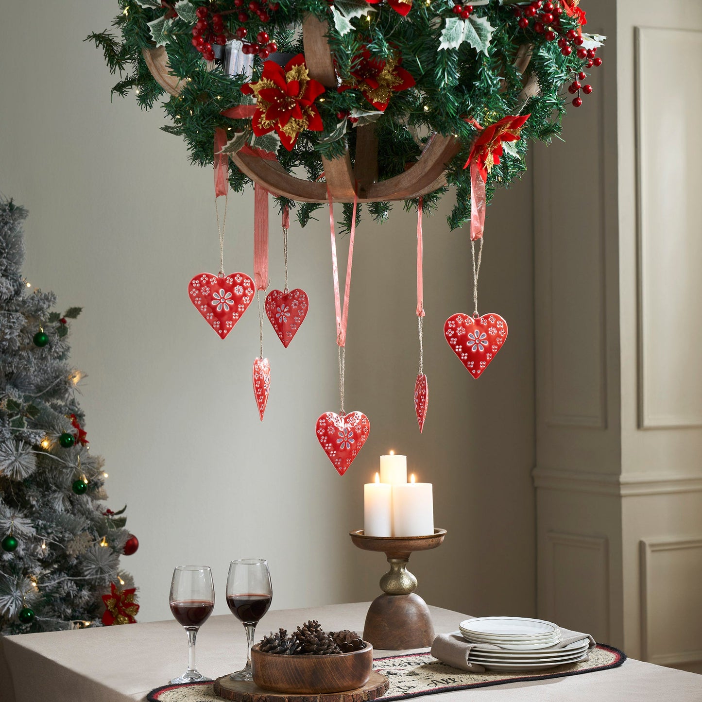 Floral Eyelet Heart Metal Ornament Set of 6 - 4 inch