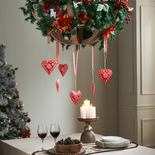 Floral Eyelet Heart Metal Ornament Set of 6 - 4 inch