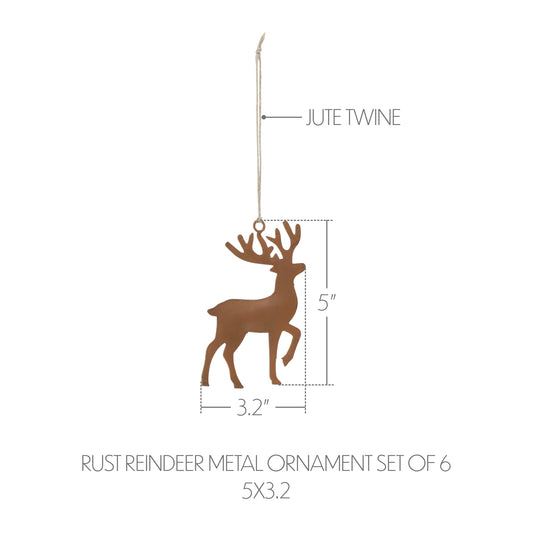 Rust Reindeer Metal Ornament Set of 6 - 5 inch