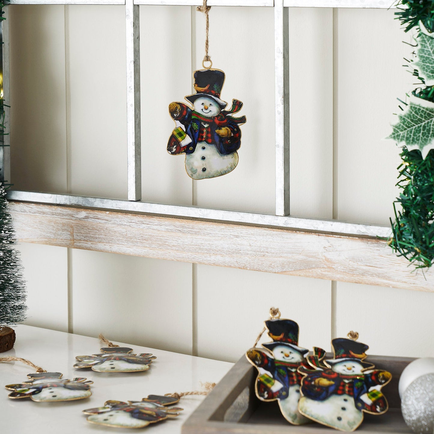 Nature's Snowman Metal Ornament Set of 6