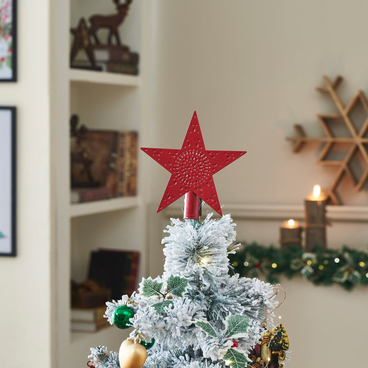 Punched Metal Star Tree Topper Barn Red