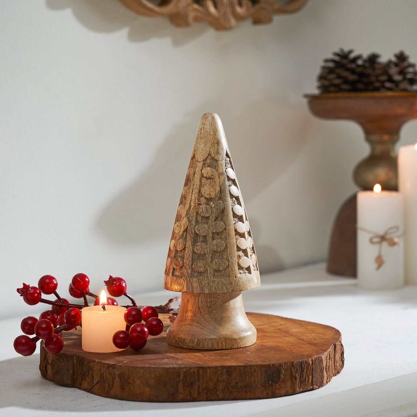 Natural Wooden Carved Cone Tree Small