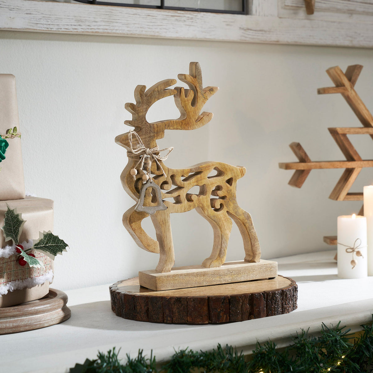 Ornate Prancer Wooden Reindeer Small