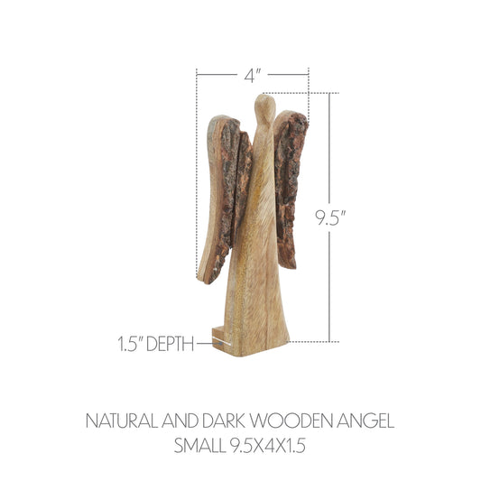 Natural and Dark Wooden Angel Small 9.5x4x1.5