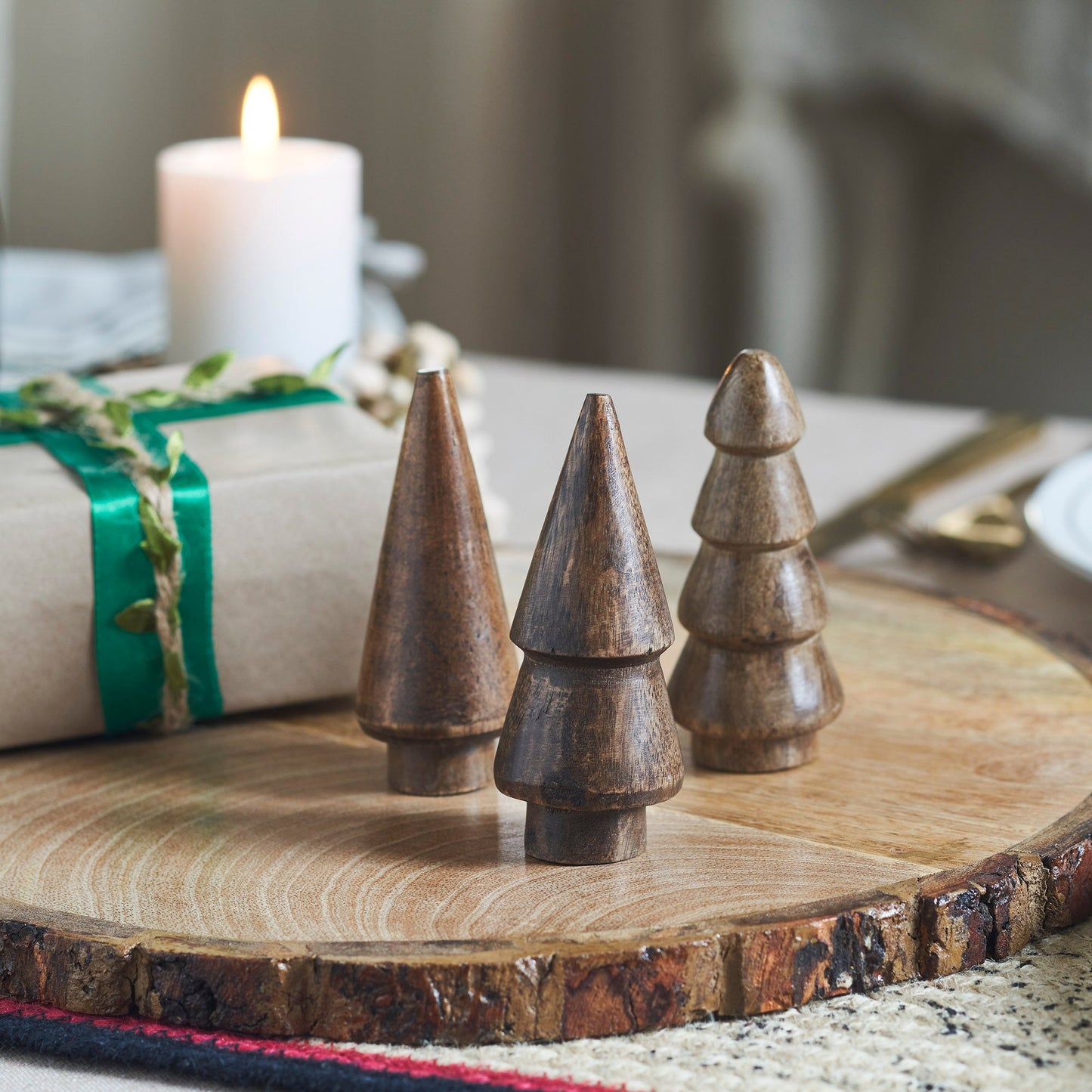 Conical Dark Wooden Tree Set of 3
