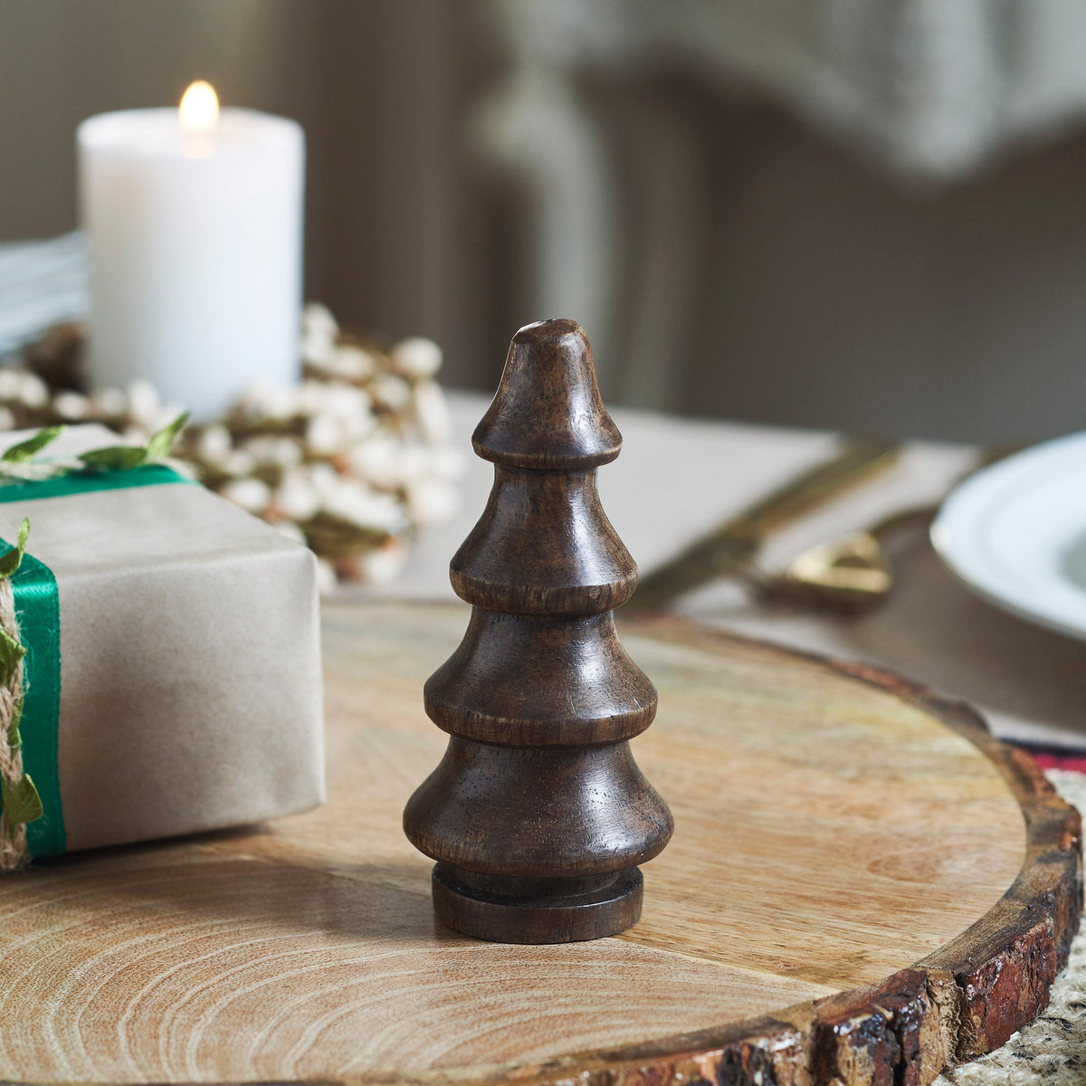 Dark Finish Four-Tiered Hand Turned Wooden Tree Set of 6