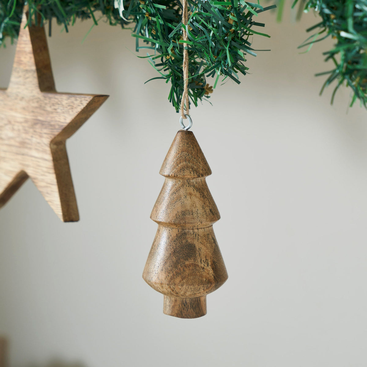 Natural Three-Tiered Hand Turned Wooden Tree Set of 6