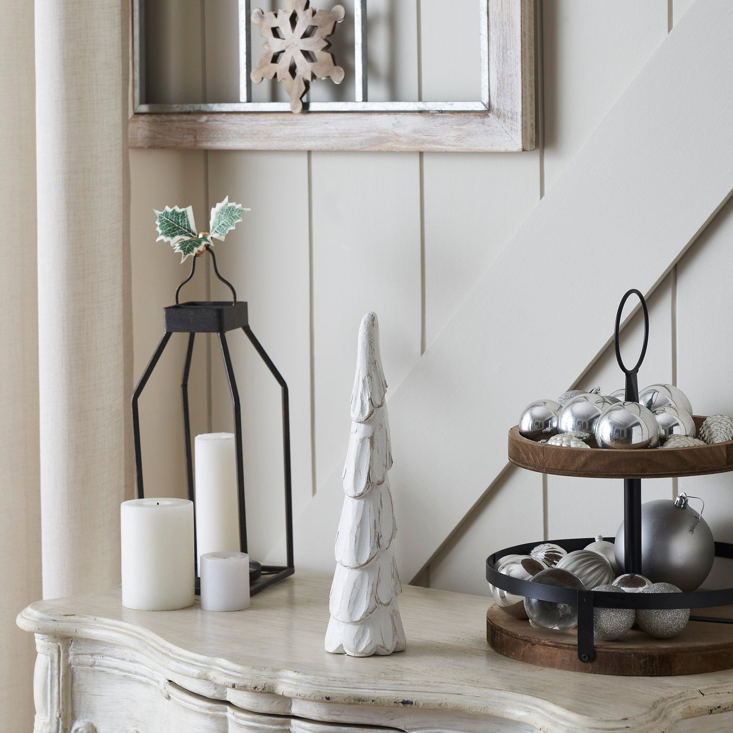 Distressed White Wooden Cone Tree Small