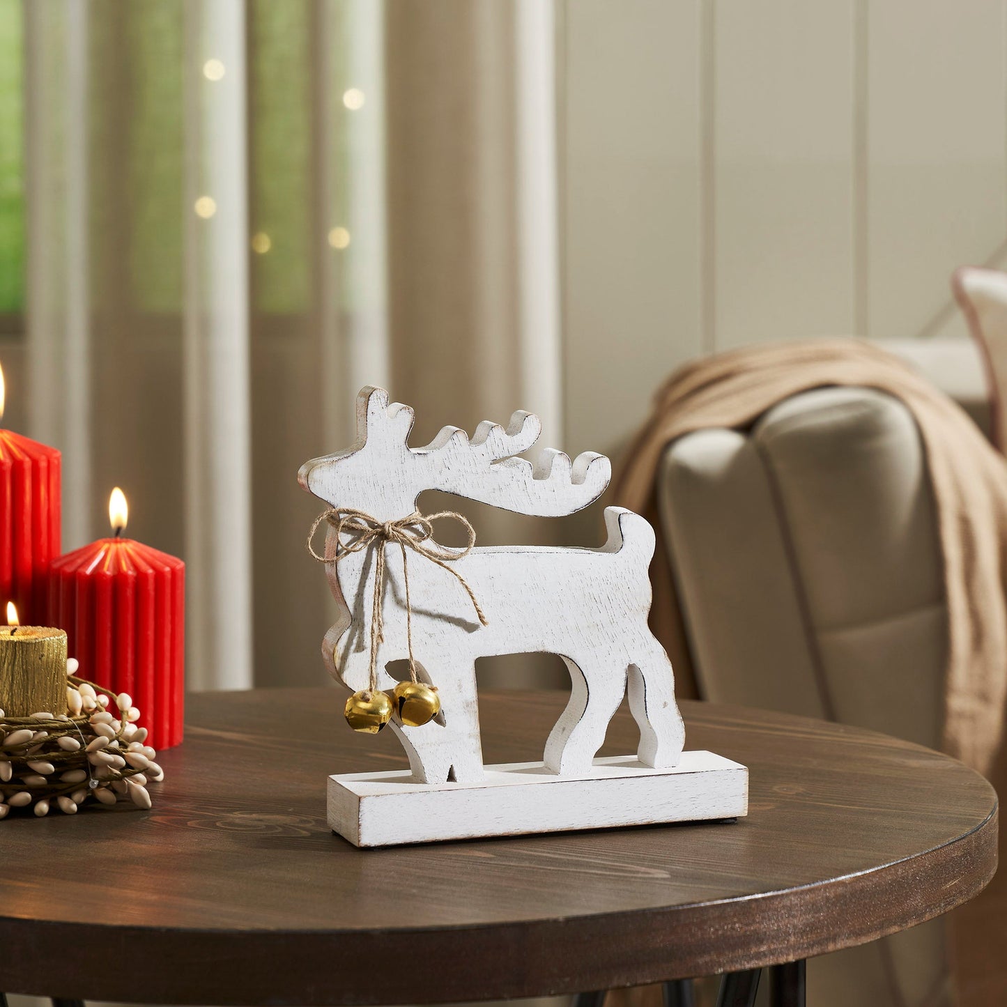 Winter Walk Distressed White Wooden Reindeer Small