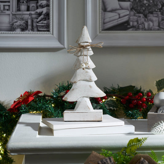 Pretty in Pearl Distressed White Wooden Tree Large 10x4.75x2.5